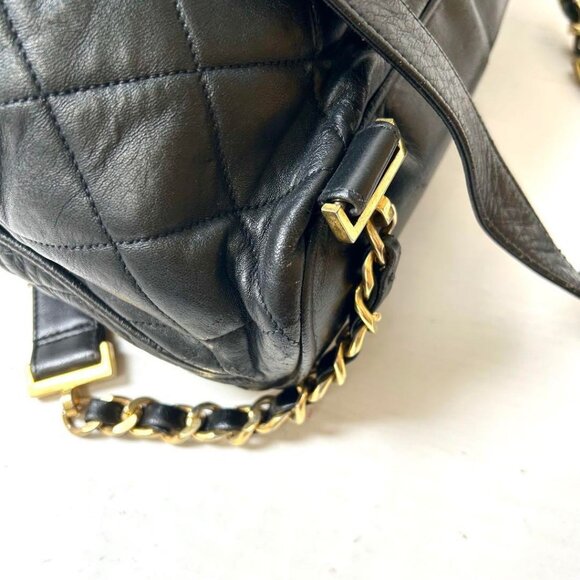 RARE Authentic CHANEL Vintage CC Lambskin Leather Backpack Shoulder Bag Black - Picture 11 of 16